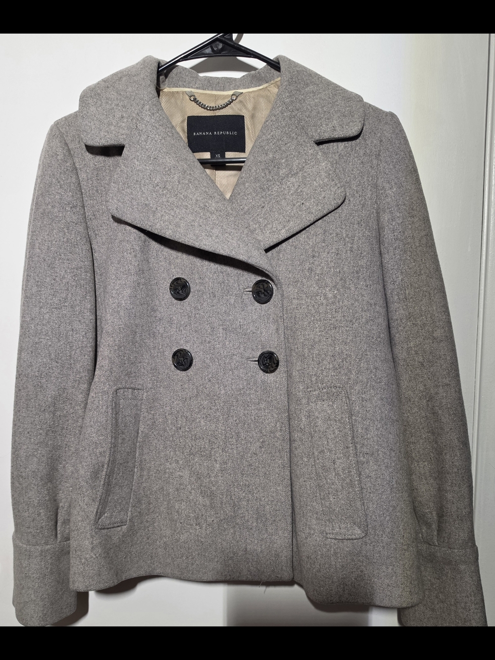 Banana Republic Gray Double-Breasted Wool Blend Peacoat